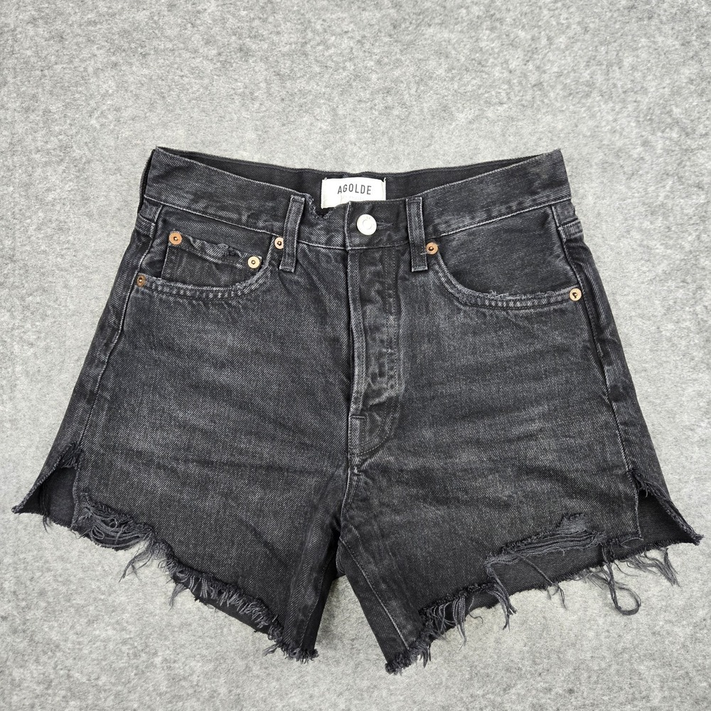 AGOLDE Womens Size 23 Black Parker Vintage Cutoff Distressed Denim Shorts Grunge